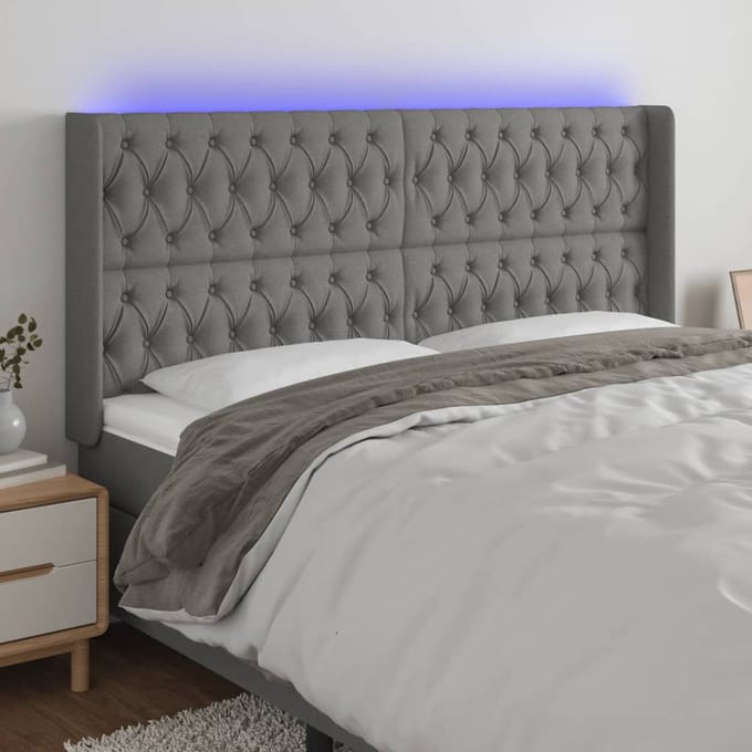 vidaXL - Hoofdbord - LED - 203x16x118/128 - cm - stof - donkergrijs