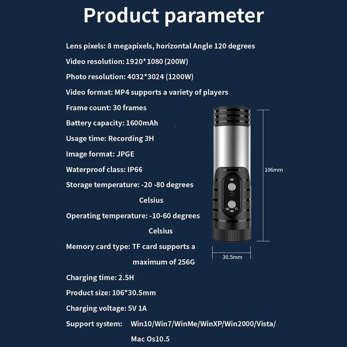 Mini caméra de sport WiFi 1080P pour casque de moto, caméra de vélo, objectif grand angle 120 degrés IP66 argenté