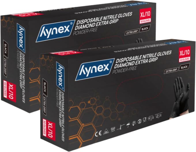 Hynex Diamond Extra Grip Nitrile PF (2x stuk) 8,0 gr - XL - Black – 50 box