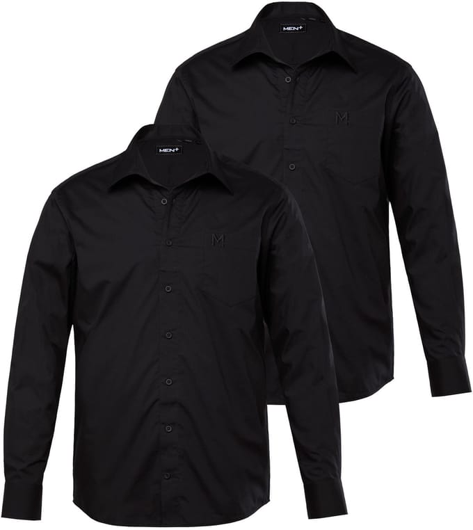 Men Plus - Heren - Zakelijk overhemd lange mouwen set van 2 variabele kraag - Zwart - Maat 7XL