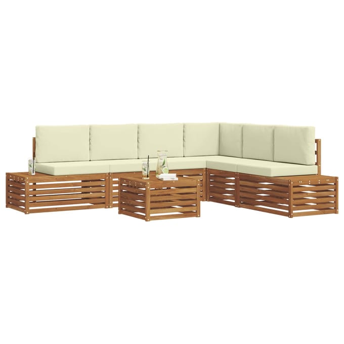 vidaXL - 7 - st - Buiten - bank - set - Massief - Acacia - Hout - en - Polyester