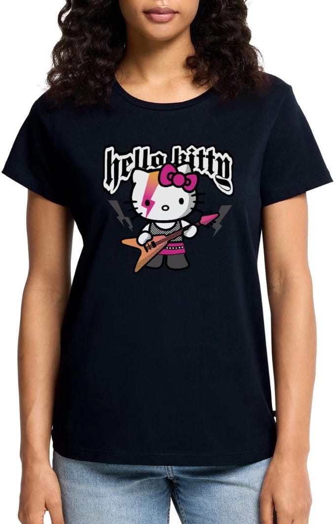 Hello Kitty In Een Rockoutfit Speelt E-gitaar Premium T Shirt Dames