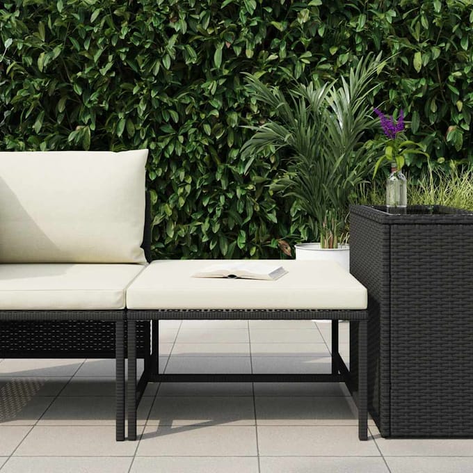 vidaXL - Voetensteun - sectioneel - met - kussen - poly - rattan - zwart
