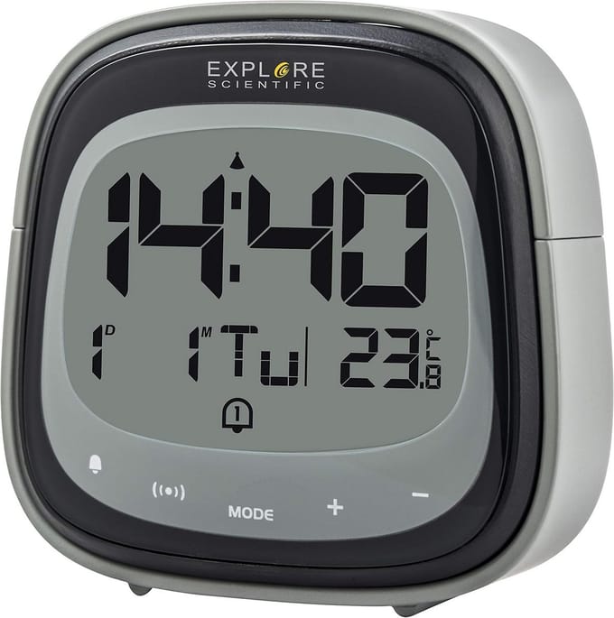 Zwarte Touch Wekker met Binnentemperatuur en Dubbel Alarm – Radiografisch, LCD Display, Kalender