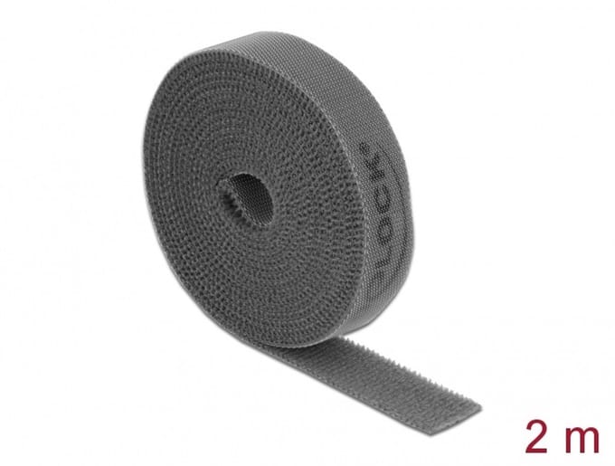 Delock Hook-and-loop tape on roll L 2 m x W 15 mm grey