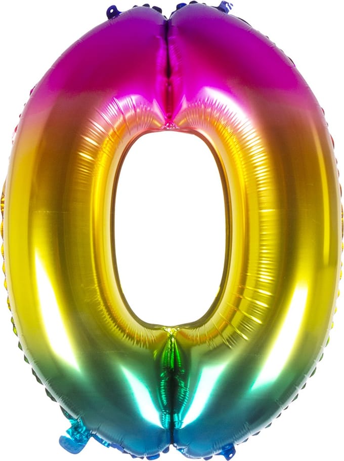 Boland - Folieballon '0' regenboog (86 cm) 0 - Multi - Cijfer ballon