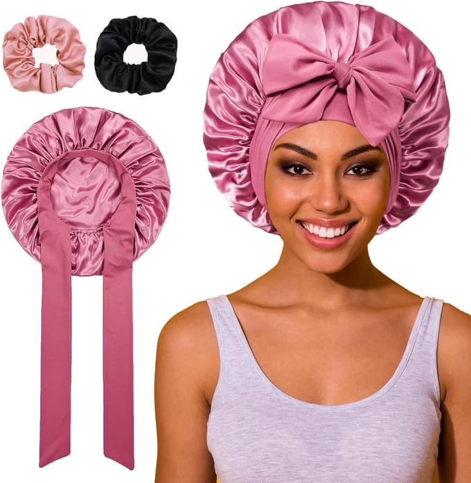 Haarbonnet met Bindband - Slaapmuts Satijn - Bescherming Haar - Dubbellaags Satijn - Extra Groot - Zwart