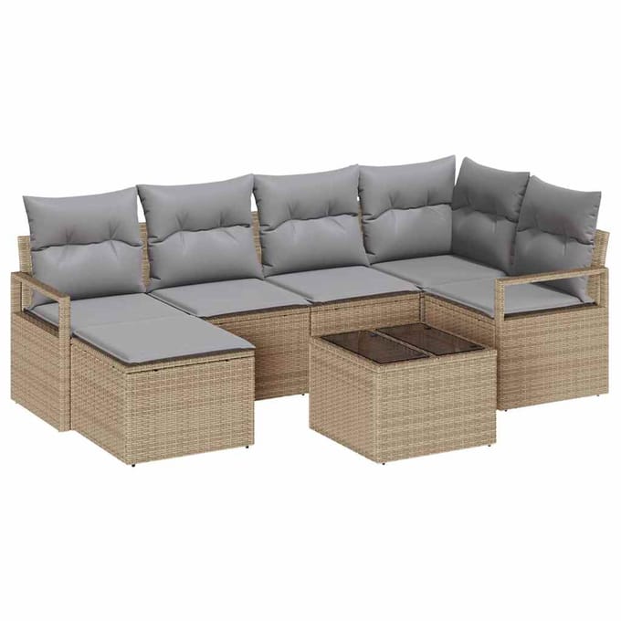 vidaXL Bankstel 7 st Beige poly rattan