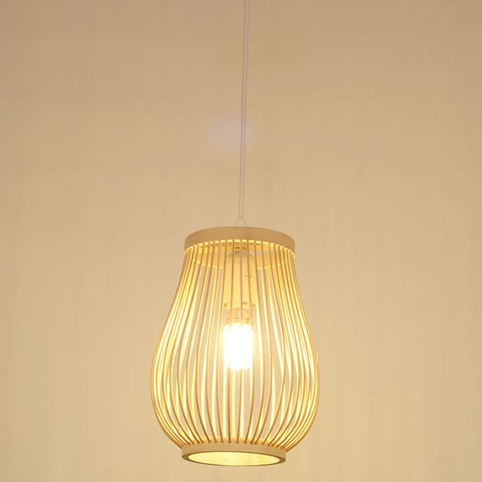 Haobosic - Hanglamp - Bamboe + rotan mix - Witte koord - E27 fitting