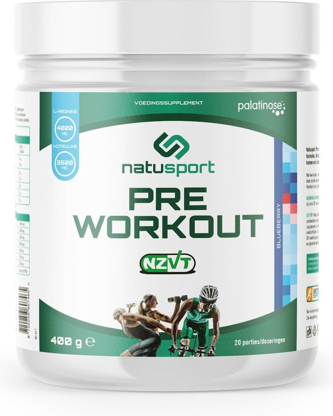 Natusport Pre Workout - Energie Boost - Cafeïne & Vitamine C - NZVT Gecertificeerd - Bosbes - 400g