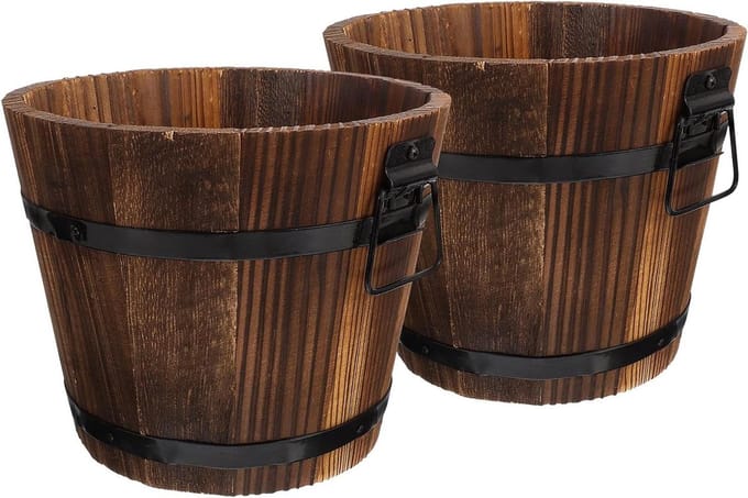 Solidchoice - Set van 2 Houten Bloempotten voor Tuin- en HuDecoration