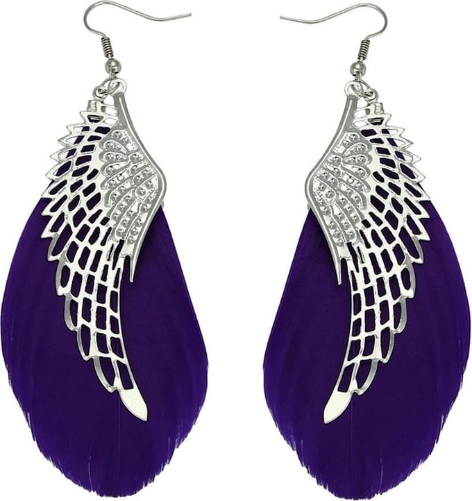 Fako Bijoux® - Oorbellen - Veren Met Vleugels - Paars