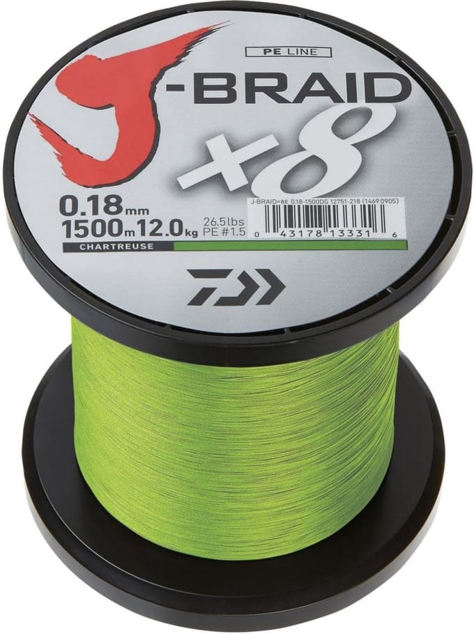 Daiwa J-Braid X8 1500m Vislijn Chartreuse - 8-voudig Gevlochten