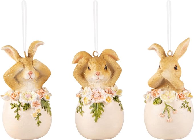 Dekoratief | Hanger bunny in ei, resina, 4x4x8cm, set van 3 stuks | A240137