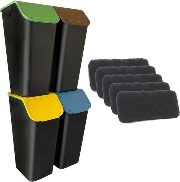 Practic - Set van 4 prullenbak 35L + 5 stuks koolstoffilters