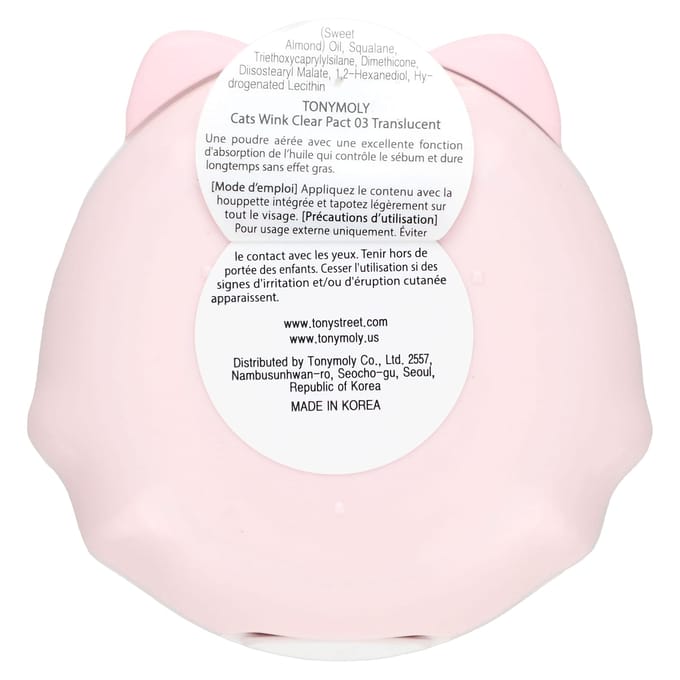 TonyMoly, Cat's Wink Clear Pact, 03 Translucent, 8g (0,28 oz) white