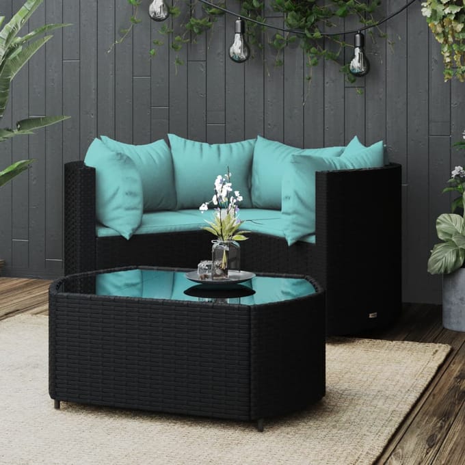 vidaXL - 4-delige - Loungeset - met - kussens - poly - rattan - zwart