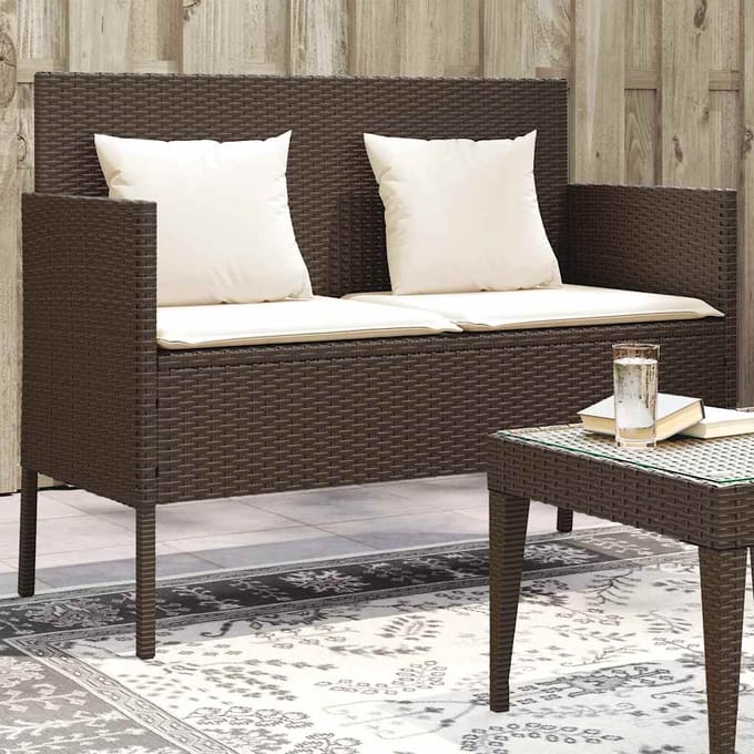 vidaXL - Tuinbank - met - kussens - poly - rattan - bruin
