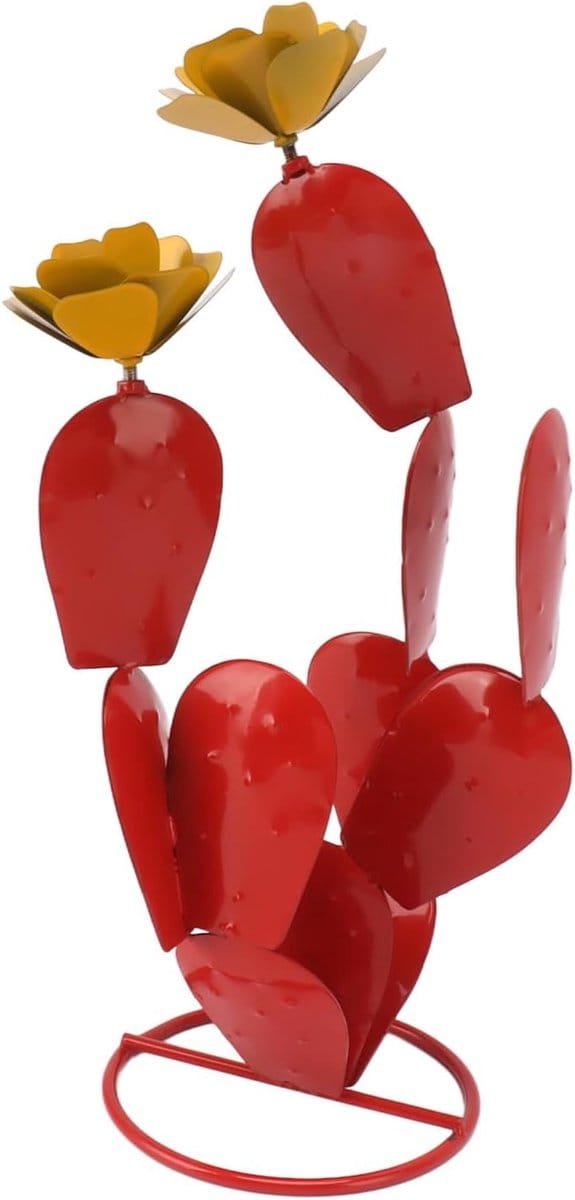 Cactus Beeld - Woestijn Decor - Tuin Decoratie - Rustiek Metaal - 29x16cm - Rood