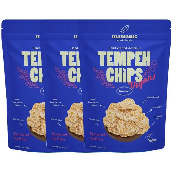 Mamame Tempeh Chips Zeezout Knapperige Hartige Snack 50g x 3 Pak beige