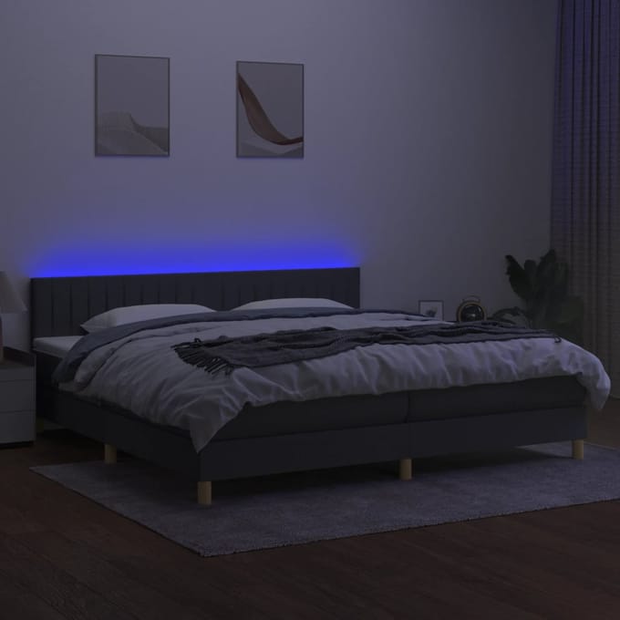 vidaXL - Boxspring - met - matras - en - LED - stof - donkergrijs - 200x200 - cm
