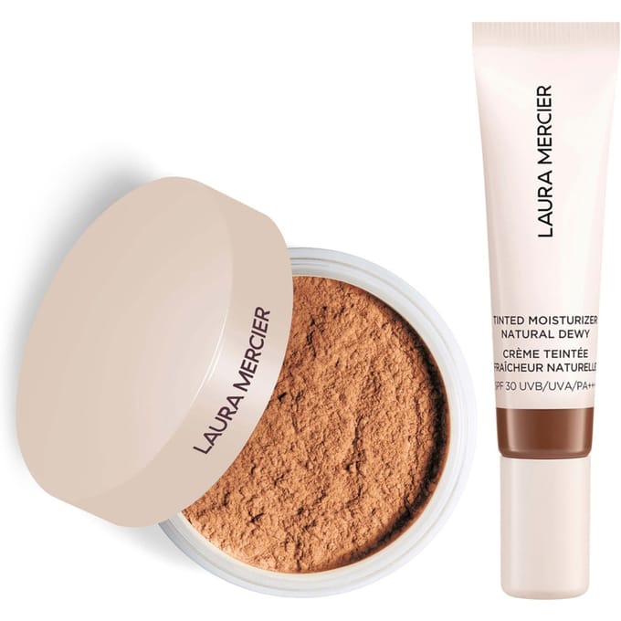 Laura Mercier Mini Translucent Loose Setting Powder Ultra Blur and Travel Size Tinted Moisturiser Dewy Duo (various shades) - 7N Mahogany