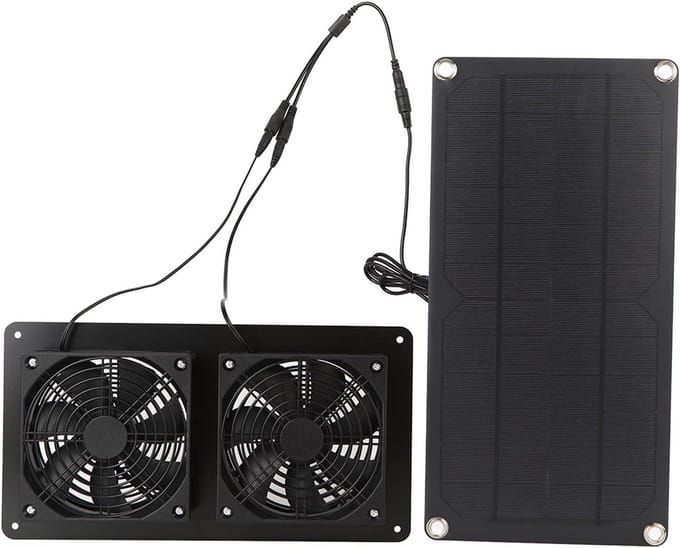 Zonnepaneel Ventilator - Dubbele Koeler - Kassen Ventileren - Hoge Efficiëntie - 20W 12V