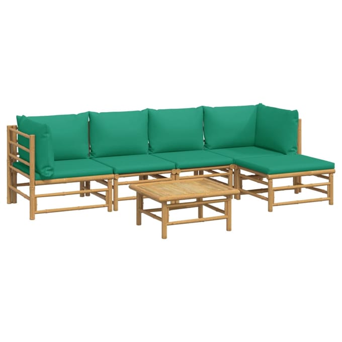 vidaXL - 6-delige - Loungeset - met - kussens - bamboe - groen