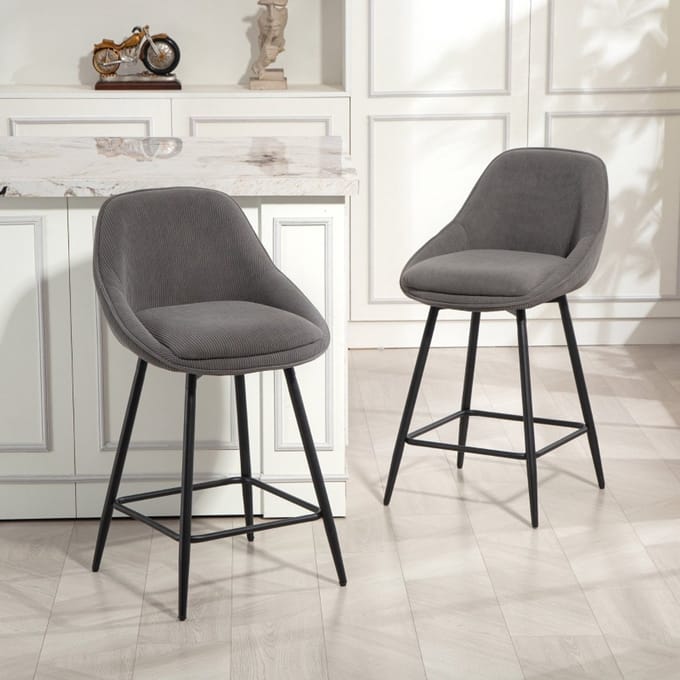 MODFU Barstoelen Set Van 2 - Draaibare Zitting - Met Armleuningen - Modern - Polyester - Grijs - 65 Cm