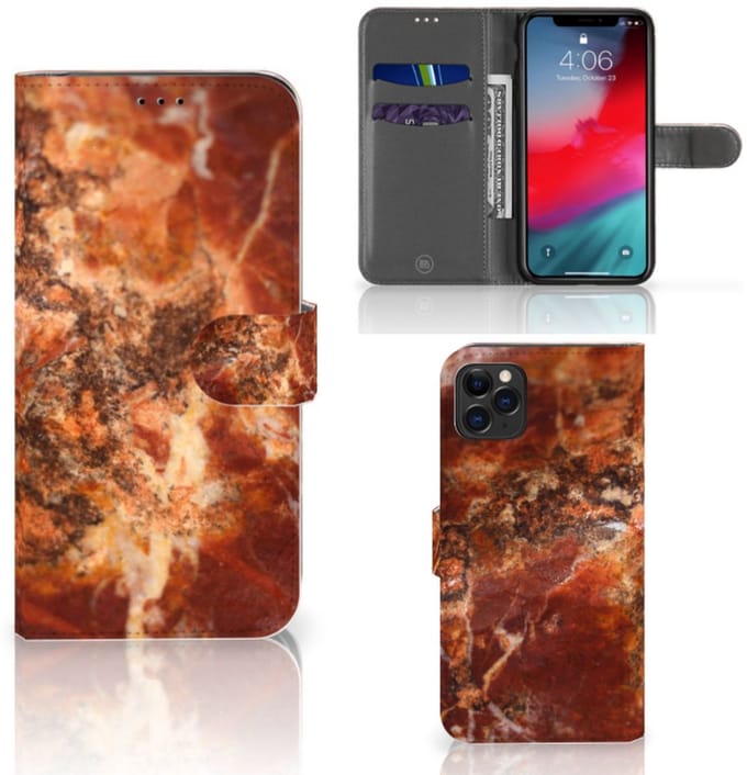 Apple iPhone 11 Pro Max Bookcase Marmer Bruin