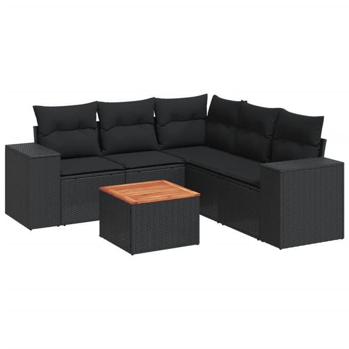 vidaXL - 6-delige - Loungeset - met - kussens - poly - rattan - zwart