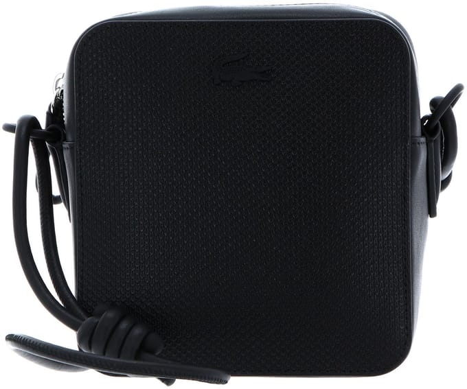 LACOSTE Leren Schoudertas Avondtas Chantaco Square Crossover Bag Noir Zwart