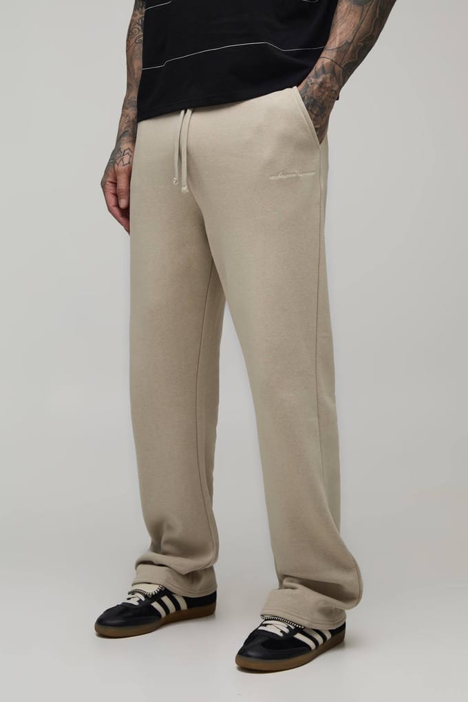 Rechte Joggingbroek Met Borduursel | Stone | Size Medium