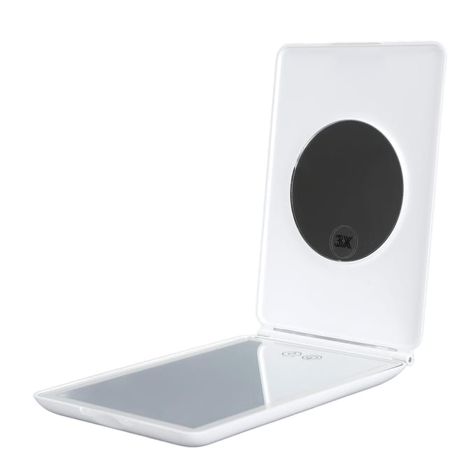 Miroir de Maquillage LED Grossissant 3X Éclairé Compact Rechargeable Portable pour Voyage white