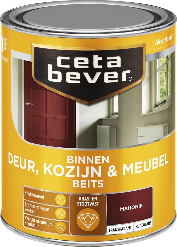 Cetabever - Binnenbeits Deur, Kozijn & Meubel Transparant Zijdeglans - Mahonie - 750 Ml