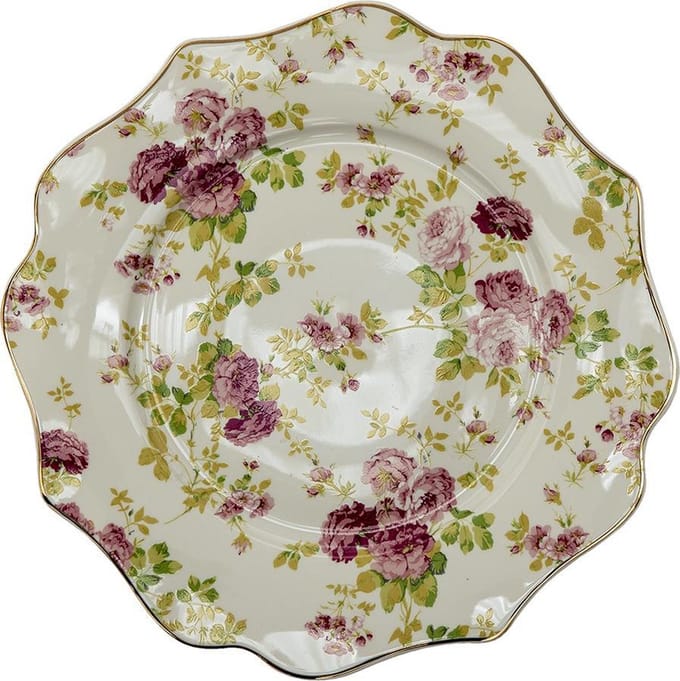 Clayre & Eef Ontbijtbord Ø 21 cm Wit Keramiek Bloemen
