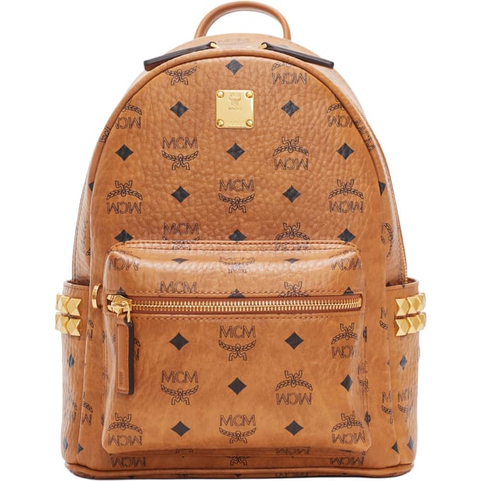 MCM Stark Logo Print Polyurethaan Rugzak Kleine Damesrugzak Bruin MMKGSVE03CO001 Basic Set (Bag+Dust Bag)