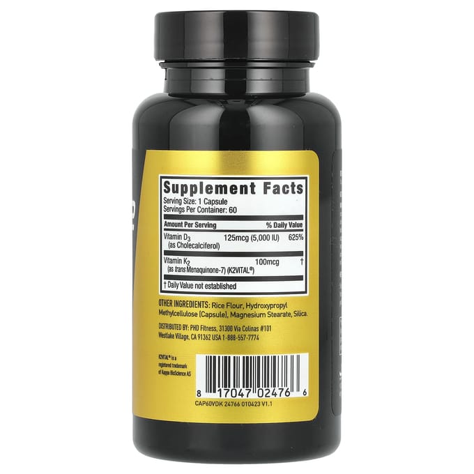 JYM Supplement Science, D3+K2, 60 Gélules Végétales