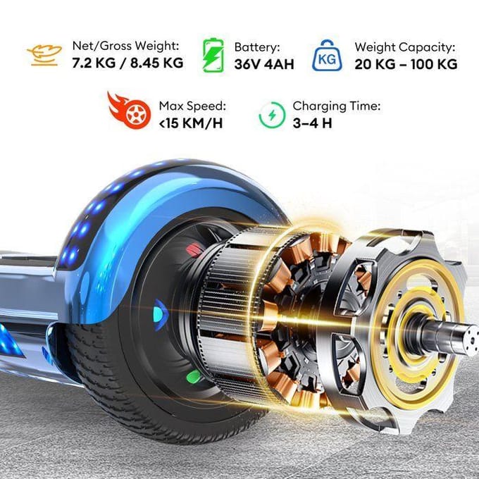 RCB Hoverboard 6,5 inch – Bluetooth en LED – ideaal cadeau kinderen – blauw
