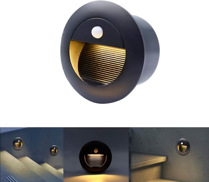 Ronde Inbouw LED Traplamp met Bewegingssensor - Zwart Aluminium IP65 Warm Wit Licht