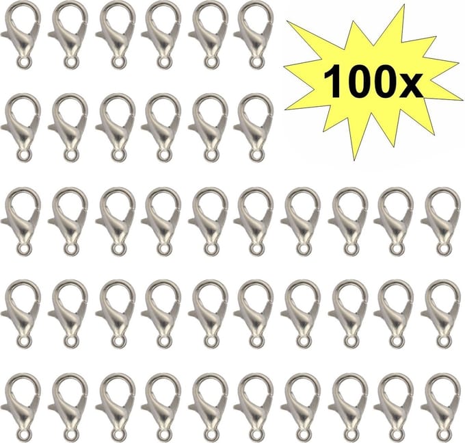 100x Karabijn Sluitingen - Karabijnsluitingen - Karabijnhaakjes - Staalkleurig - 10mm - 100 Stuks