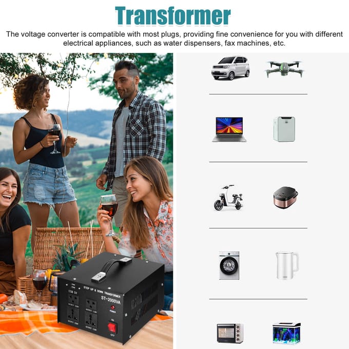 Step Up&Down Transformator Compact Formaat Spanningsomvormer 2000VA Draagbare Huishoudelijke Apparaten US-plug