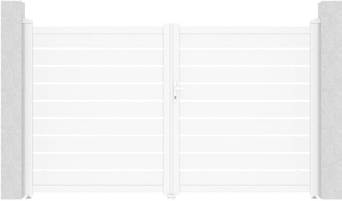 Vente-unique Openslaande elektrische opengewerkte aluminium poort L305 x H183 cm wit - PRIMO