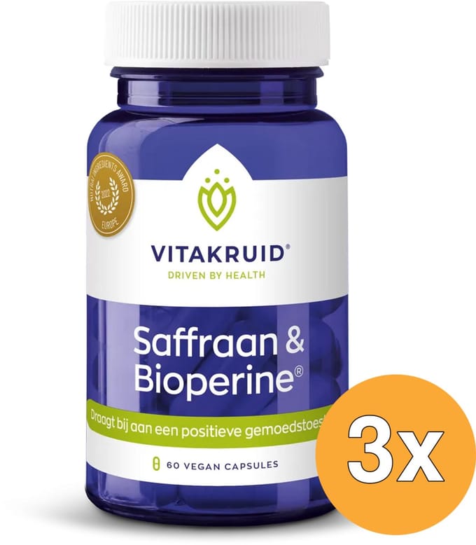 3x Vitakruid Saffraan 28 mg (Affron®) & Bioperine (60 vega capsules)