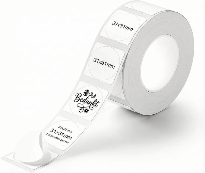 Niimbot Labelprinterrol B21/B1/B31/B4 - 31x31mm - 210 Labels - 1 rol - Wit - Rond Label