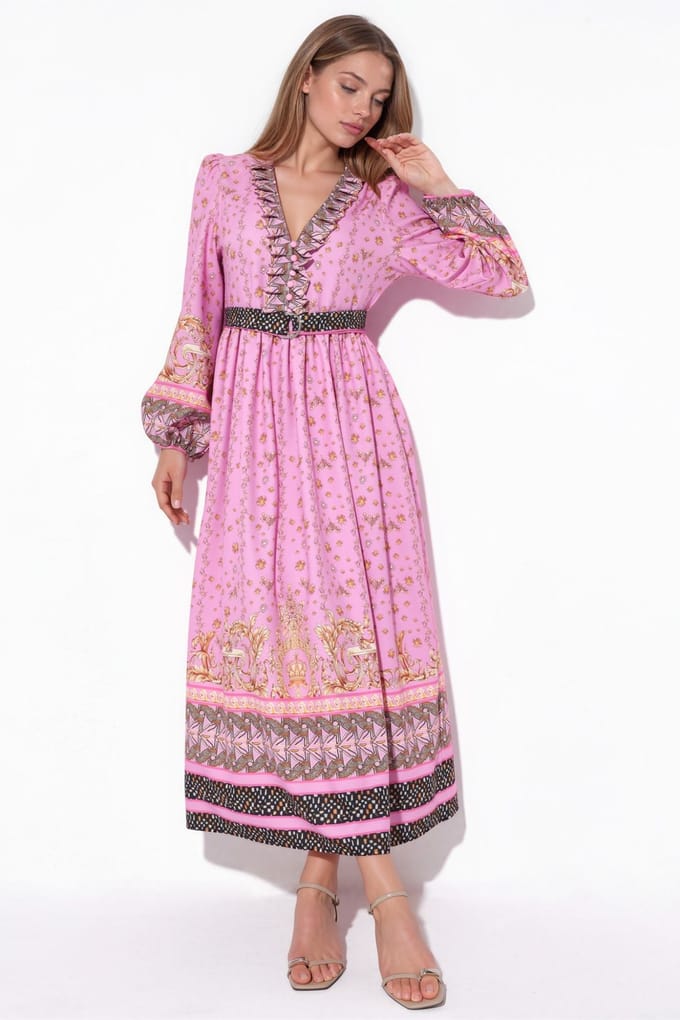 Florale Maxi Jurk met Ceintuur
