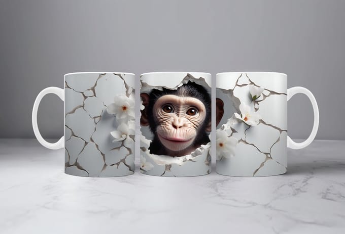 3D koffiemok Chimpanzee Mug Wrap