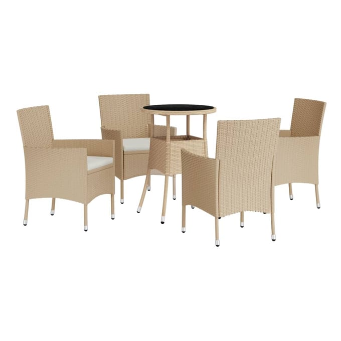 vidaXL - 5-delige - Bistroset - met - kussens - poly - rattan - beige