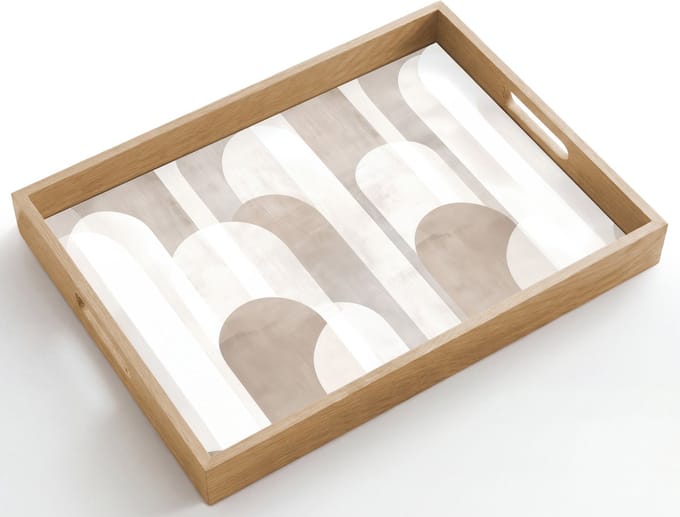 Dienblad hout 50x35 cm - Schootdienblad - Abstracte bogen - Modern - Beige - Borrelplank rechthoek - Plateau dienbladen