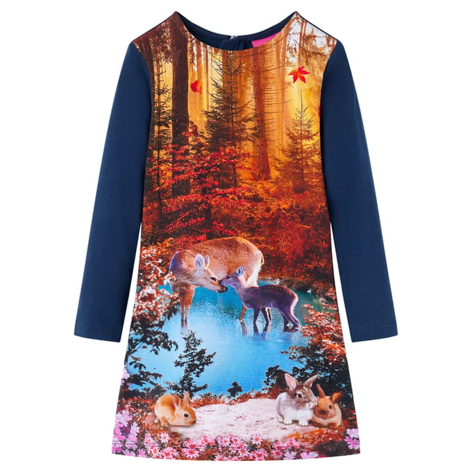 vidaXL Kinderjurk met lange mouwen 128 marineblauw